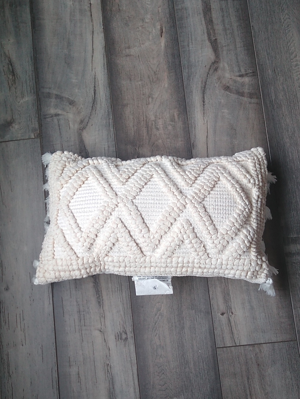 Handwoven Cream Textured Lumbar Pillow Boho Macrame